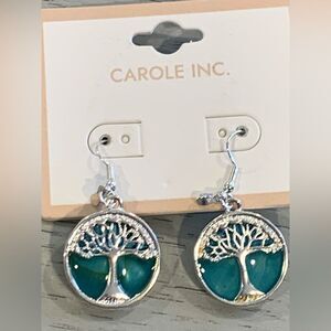 Carole Inc. Silver and Teal Tree of Life Earrings